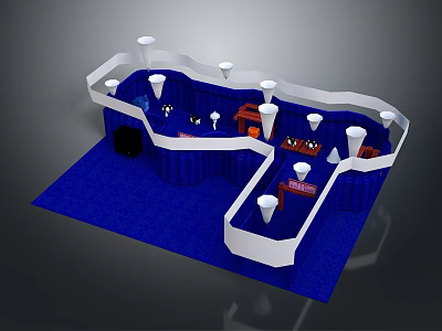 Modern 3D Exhibition Booth Design With Blue Carpet And White Curved Structures 3d model