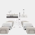 Comfortable Massage Beds With Stools Equipment And Green Plant On Shelf