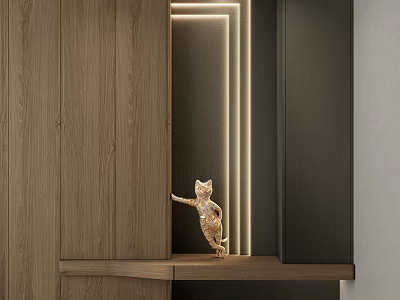Modern Entryway Cabinet And Sideboard With Wooden Texture LED Lighting And Cat Decor 3d model