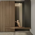 Modern Entryway Cabinet And Sideboard With Wooden Texture LED Lighting And Cat Decor