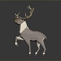 Low Poly Reindeer Sculpture Design With Antlers And Brown White Color