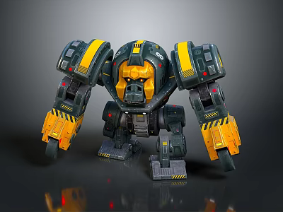 Black And Yellow Robot Character With Mechanical Arms And Heavy Duty Armor Design 3d model