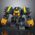 Black And Yellow Robot Character With Mechanical Arms And Heavy Duty Armor Design