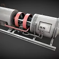 Industrial Machinery With Large Drums Red Components Pipes And Control Panel