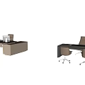 Sleek Modern Office Desk With Stylish Gray Beige Chairs Laptop And Cabinet