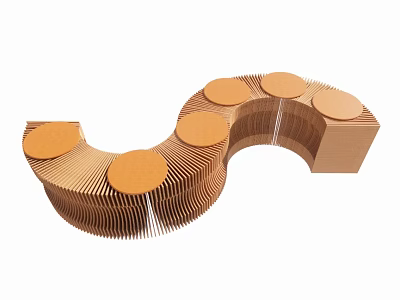 Creative Curved Public Chair With Cardboard Material And Circular Seats 3d model