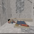 Minimalist Modern Interior Furniture With Gray Marble Floor And Daybed With Blue Red Cushions