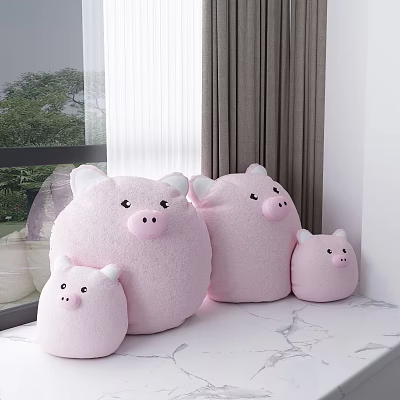 Pink Plush Pig Dolls in Various Sizes by Window in Cozy Room 3d model Pink Plush Pig Dolls in Various Sizes by Window in Cozy Room 3d model