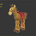 Cute Brown Cartoon Horse Toy With Saddle Standing Pose And Red Hooves