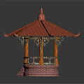Traditional Asian Pavilion With Red Tiled Roof Curved Eaves And Ornamental Base
