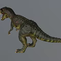 3D Rendered Dinosaur Model Standing Pose With Open Mouth Green Red Skin Against Gray Background