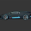 Sleek Dark Blue Super Car With Large Rear Spoiler And Blue Accent Details