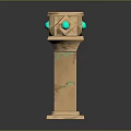 Stone Pillar with Cracks and Turquoise Glowing Lines Geometric Decorative Top and Green Gemstones