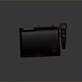 Vintage Black Laptop With Leather Case Handle Surface Text And Wear Marks