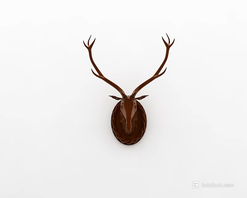 Brown Deer Head Wall Decor With Realistic Antlers For Home Interior Decoration 3d model 