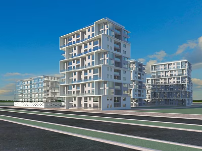 Modern White Multi Storey Residential Building With Large Windows And Balconies Under Blue Sky 3d model
