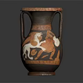 Ancient Red And Black Amphora Vase With Winged Horse Design And Ornate Rim