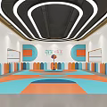 Kids Indoor Sports Fitness Space With Colorful Running Tracks And Tree Cloud Decorations