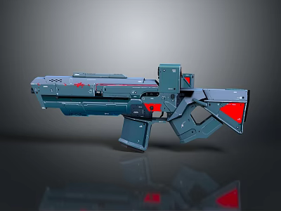 Futuristic Sci-Fi Weapon Design With Blue Red Accents And Angular Geometric Structure 3d model