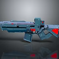 Futuristic Sci-Fi Weapon Design With Blue Red Accents And Angular Geometric Structure