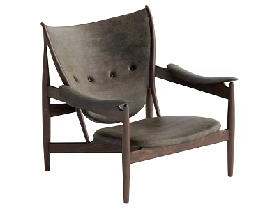 Classic Leisure Chair With Wooden Frame Gray Fabric Seat And Button Tufted Backrest 3d model