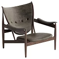 Classic Leisure Chair With Wooden Frame Gray Fabric Seat And Button Tufted Backrest