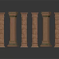 Multiple Classical Brown Architectural Columns With Base And Capital Details