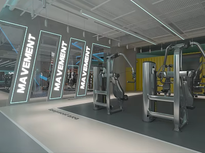 Modern Fitness Gym Interior With Glass Walls Movement Signage And Strength Equipment 3d model