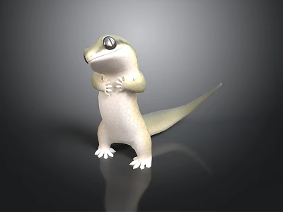 Reptile 3D Model With Light Colored Body Standing Posture And Large Eyes On Dark Background 3d model