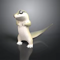 Reptile 3D Model With Light Colored Body Standing Posture And Large Eyes On Dark Background