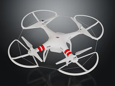 White Quadcopter Drone With Protective Propeller Guards And Red Accent Stripes 3d model