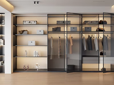 Modern Wardrobe With Glass Doors And Open Design For Clothes Storage And Accessories On Shelves 3d model