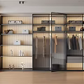 Modern Wardrobe With Glass Doors And Open Design For Clothes Storage And Accessories On Shelves