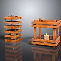 Two Wooden Candle Lanterns With Layered Structure Featuring Lit Candle Design
