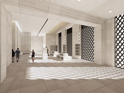 Modern Exhibition Hall Interior With Spacious Layout And Geometric Wall Designs 3d model