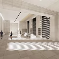 Modern Exhibition Hall Interior With Spacious Layout And Geometric Wall Designs