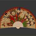 Handcrafted Folding Fan With Traditional Colorful Figure Paintings And Bamboo Frame