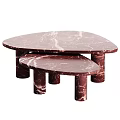 Modern Oval Dining Tables With Red And Beige Marble Tops And Legs