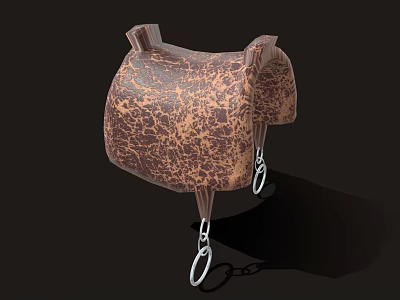 Detailed Brown Leather Saddle With Cracked Texture And Metal Ring Chain 3d model