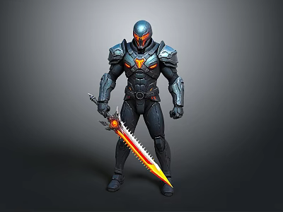 Advanced Futuristic Armored Warrior With Flaming Sword And Detailed Armor 3d model