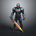 Advanced Futuristic Armored Warrior With Flaming Sword And Detailed Armor