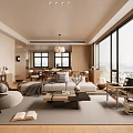 Modern Minimalist Living Dining Room Interior With Large Windows Wooden Furniture And Natural Light