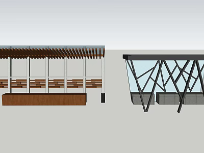 Modern Outdoor Pergola Structure With Wooden Benches And Metal Frame Design 3d model