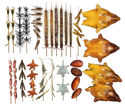 Grilled Food Skewers With Different Types Of Meat Seafood And Roasted Delicacies 3d model