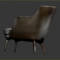 Single Sofa with Blue and White Checkered Fabric Armrest and Wooden Legs