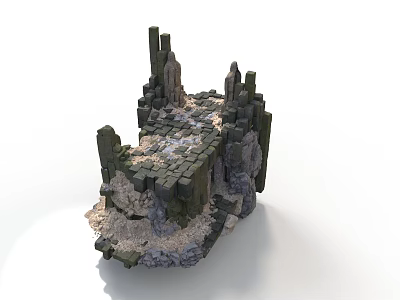 Modern 3D Model Of Weathered Stone Ruins With Brick Details And Tower Structures 3d model