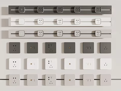 White and Gray Switch Panels with Various Socket and Switch Designs for Home Use 3d model