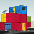 Colorful Container Stacked Detached House With Balcony Garage Door And Modern Design