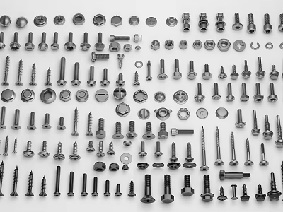 Assorted Hardware Tools Collection With Screws Bolts Nuts Washers And Metal Fasteners 3d model