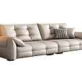 Light Beige Leather Two-Seater Sofa with Plaid Cushion Modern Minimalist Design